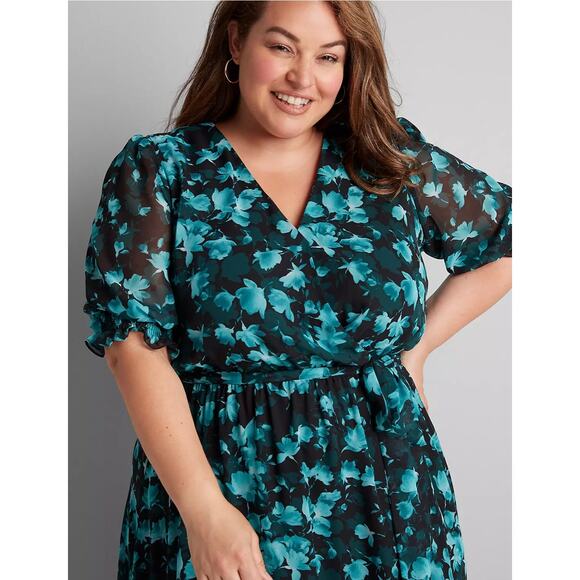 Lane Bryant Women's Teal Floral Crossover Floral Maxi Dress Size 20 Plus Size - Picture 2 of 8